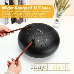 12 Inch Tongue Drum 11 Notes Steel Drum With Music Book Travel Bag Mallets Black