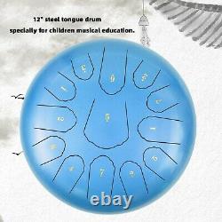 12 Steel Tongue Drum Handpan Drum 13 Notes Blue Meditation with Bag Music Book/