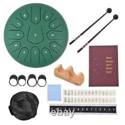 12 Steel Tongue Drum Handpan Drum 13 Notes Green Meditation with Bag Musi Book