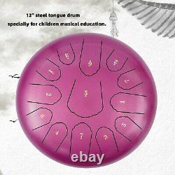 12 Steel Tongue Drum Handpan Drum 13 Notes Purple Meditation With Bag Music Book/