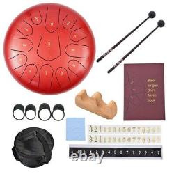 12 Steel Tongue Drum Handpan Drum 13 Notes Red Meditation with Bag Music Book F