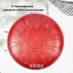 12 Steel Tongue Drum Handpan Drum 13 Notes Red Meditation with Bag Music Book Y