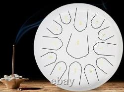 12 Steel Tongue Drum Handpan Drum 13 Notes White Meditation with Bag Mus Book