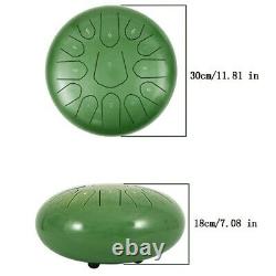 12 Steel Tongue Handpan Drum 13 Notes Green Meditation with Bag Music Book GB