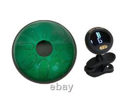 12 Tunable Steel Tongue Drum with Pickup Emerald Green + Tuner