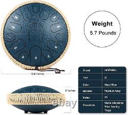 13 inch 15 Note Steel Tongue Drum Navy Blue Music Book & Carry Bag