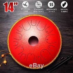 14 Notes Red Handpan Drum Manual Percussion Steel Tongues Brass C 14 Inch With Bag