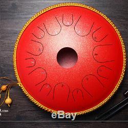 14 Notes Red Handpan Drum Manual Percussion Steel Tongues Brass C 14 Inch With Bag