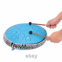 14 inch 15 Tune Hand Pan Tank Steel Tongue Drum Percussion Instrument (Blue)