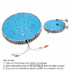 14 inch 15 Tune Musical Instrument Steel Tongue Drum for Beginner (Blue)