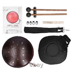 14in 15 Tone D Steel Tongue Drum With Bag Mallets Bracket For Heart Dark Brown