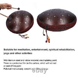 14in 15 Tone D Steel Tongue Drum With Bag Mallets Bracket For Heart Dark Brown