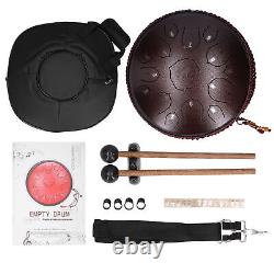 14in 15 Tone D Steel Tongue Drum With Bag Mallets Bracket For Heart Dark Brown