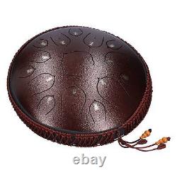 14in 15 Tone D Steel Tongue Drum With Bag Mallets Bracket For Heart Dark Brown