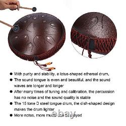 14in 15 Tone D Steel Tongue Drum With Bag Mallets Bracket For Heart Dark Brown