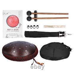 14in 15 Tone D Steel Tongue Drum With Bag Mallets Bracket For Heart Dark Brown