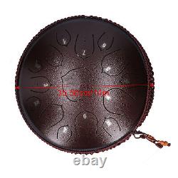 14in 15 Tone D Steel Tongue Drum With Bag Mallets Bracket For Heart Dark Brown