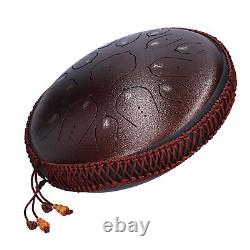 14in 15 Tone D Steel Tongue Drum With Bag Mallets Bracket For Heart Dark Brown