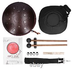 14in 15 Tone D Steel Tongue Drum With Bag Mallets Bracket For Heart Dark Brown