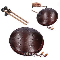 14in 15 Tone D Steel Tongue Drum With Bag Mallets Bracket For Heart Dark Brown