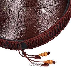 14in 15 Tone D Steel Tongue Drum With Bag Mallets Bracket For Heart Dark Brown