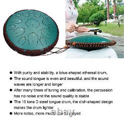 14in 15 Tone D Steel Tongue Drum With Bag Mallets Bracket For Heart Navy Blue