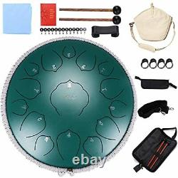 15 Notes 14 inchs Steel Tongue Drum Set, Musical tank drum, C Key with Travel