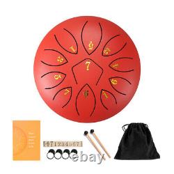6 Inch 11-Note Tongue Drum with Drumsticks Hand Pan Ethereal Drums (Red)