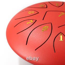 6 Inch 11-Note Tongue Drum with Drumsticks Hand Pan Ethereal Drums (Red)