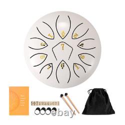 6 Inch 11-Note Tongue Drum with Drumsticks Hand Pan Ethereal Drums (White)