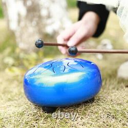 6 Lotus Steel Tongue Drum Percussion Instrument Best Sound with Mallets Blue