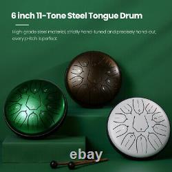 6 inch 11-Tone Steel Tongue Drum Hand Pan Drums with Drumsticks Percussion J3I8