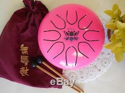 8 Om Steel Tongue Drum, Chakra drum, Handpan, Fine-tuned by hand, Pink, Soun