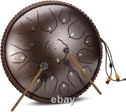 AMKOSKR 14 Inches 35cm Steel Tongue Drum D Key 15 Notes Percussion Instrument H