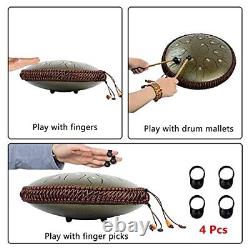 BQKOZFIN 14 Inch Steel Tongue Drum 15 Notes Hand Drum Percussion Instr