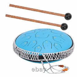 Blue Steel Tongue Drum 14 Inch Hand Pan Percussion Drum Finger Picks Instrument