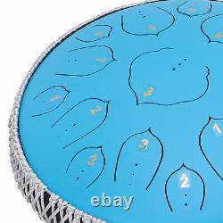 Blue Steel Tongue Drum Handpan Drum 14 Inch 15-Notes D-Key Percussion with Drum