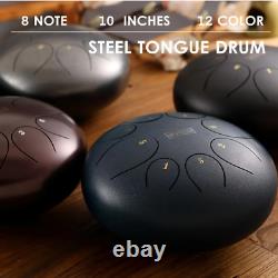 HLURU 10'' Steel Tongue Drum Handpan D Major 8 Notes Hand Tankdrum Percussion