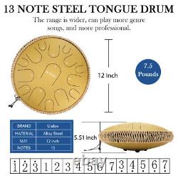 Handpan Ulalov Padded Steel Tongue Drum Fit Finger Gift 15 Notes Mallets Picks