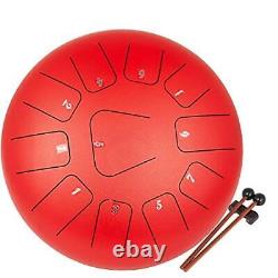 HuSuper Steel Tongue Drum 11 Notes Tambourine 12 Inch Handpan 6 lbs Red Musical