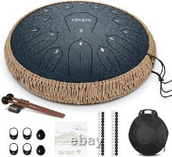 LEKATO 15 Notes 14 Inch C-Key Handpan Tongue Drum, Steel Drum Percussion for Kit
