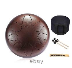 Steel Tongue Drum 10 Inch Lotus Drum Hand Drum Percussion with Carry Bag Brown