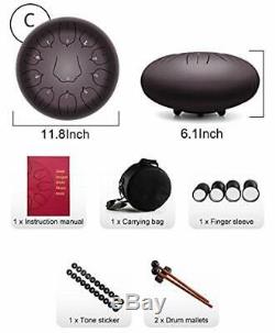 Steel Tongue Drum 11 Notes 12 inches Percussion Instrument -Handpan Drum wit