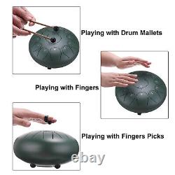 Steel Tongue Drum, 12 Inch 13 Notes Steel Hand Drums with Bag (Stone Green)