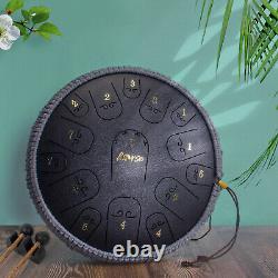 Steel Tongue Drum 14 Inch 15 Tones Tank Drum C Key Percussion with Drum Mallets