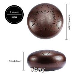 Steel Tongue Drum 8 Note Instrument with Carry Bag Drum Mallets Easystart Brown