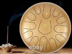 Steel Tongue Drum Handpan Drum 13 Notes Gold Meditation with Bag Music Book F2