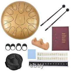 Steel Tongue Drum Handpan Drum 13 Notes Gold Meditation with Bag Music Book F2