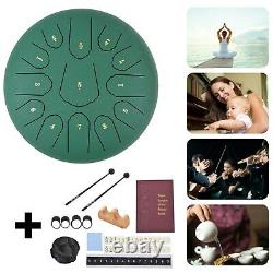Steel Tongue Drum Handpan Drum 13 Notes Green Meditation with Bag Music Book