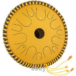 Tongue Drum 14 Notes Dish Shape Drum 14 Inches Dia. With Rope Decoration Golden